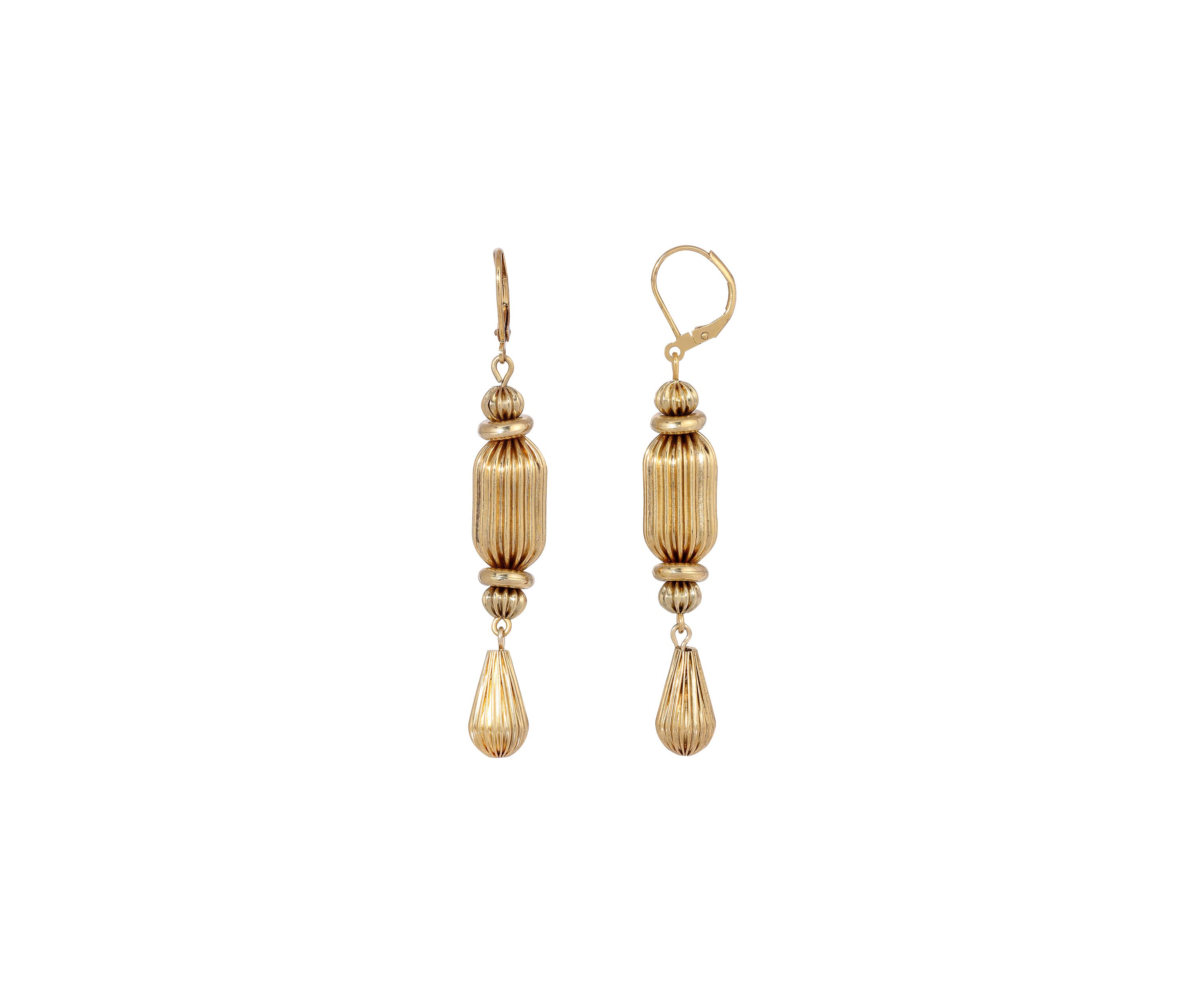 Gold Tone Rondell Shapped Drop Earrings