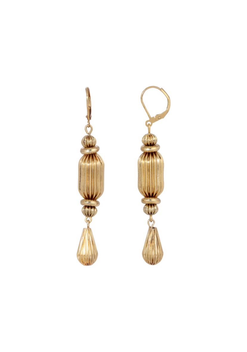 Gold Tone Rondell Shapped Drop Earrings