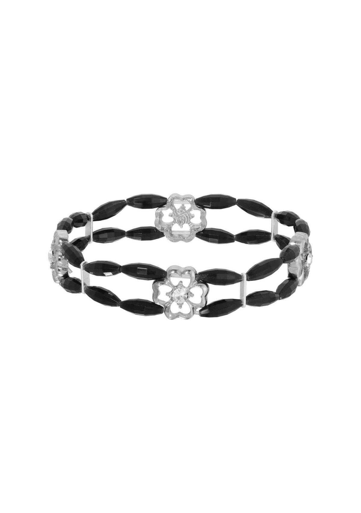 Silver Tone Jet Crystal Stretch Bracelet