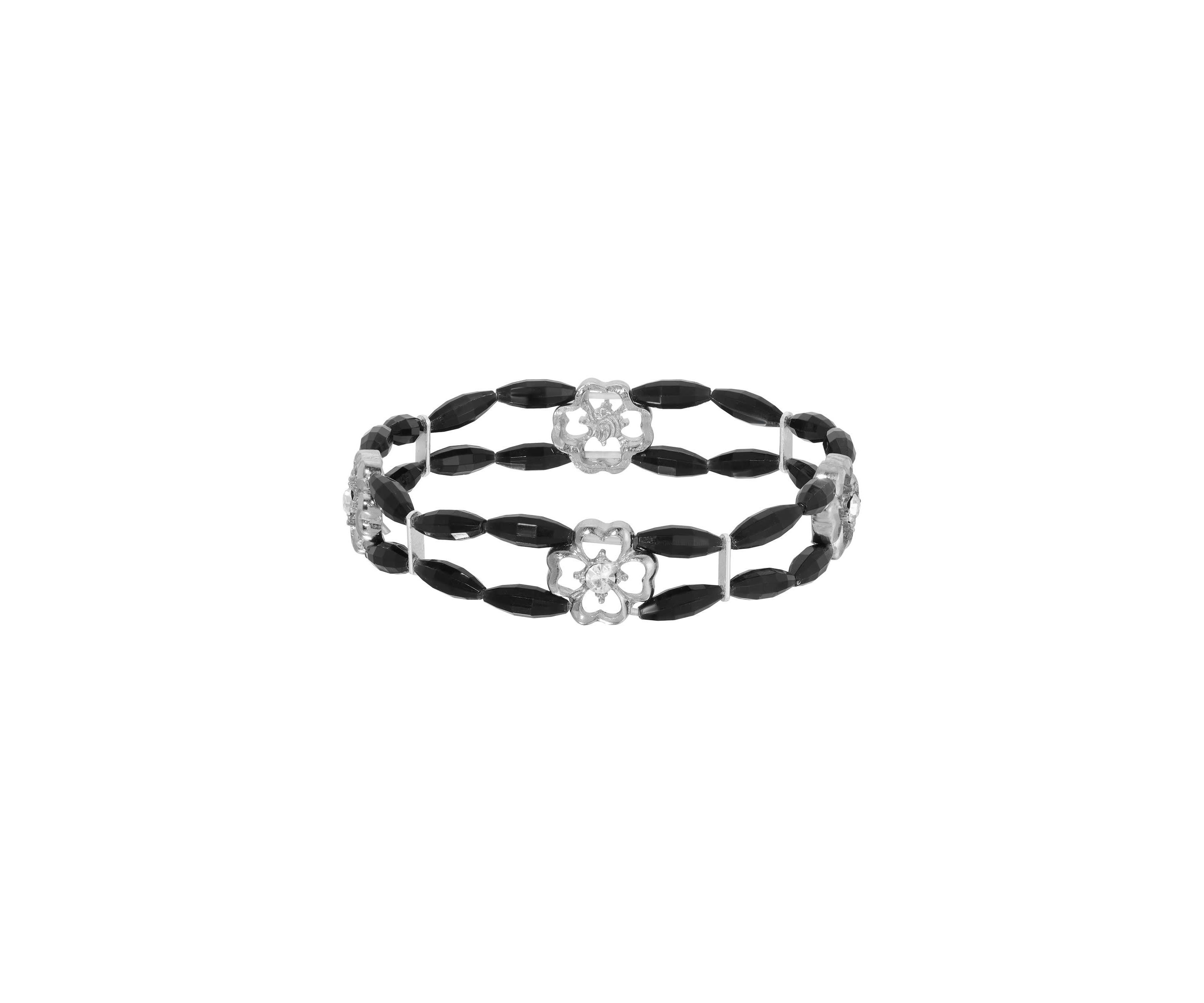 Silver Tone Jet Crystal Stretch Bracelet