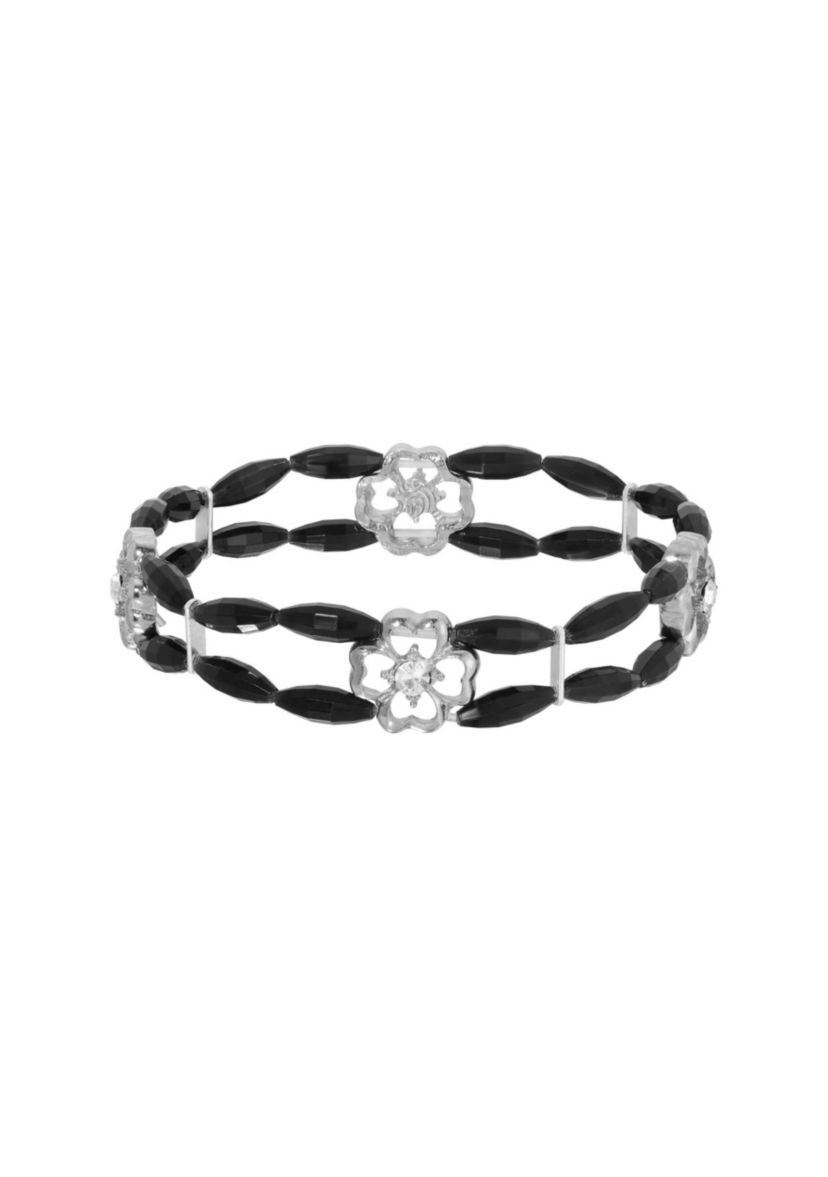 Silver Tone Jet Crystal Stretch Bracelet