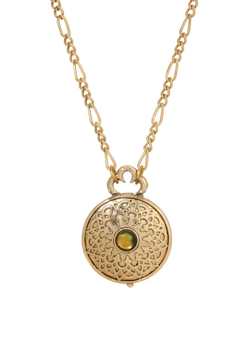 Gold Tone Round Locket Necklace 34"