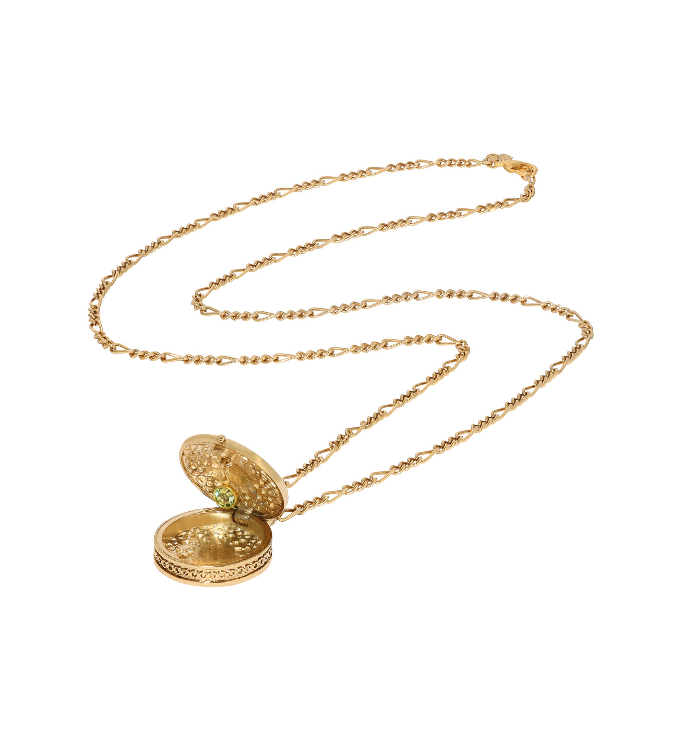 Gold Tone Round Locket Necklace 34"
