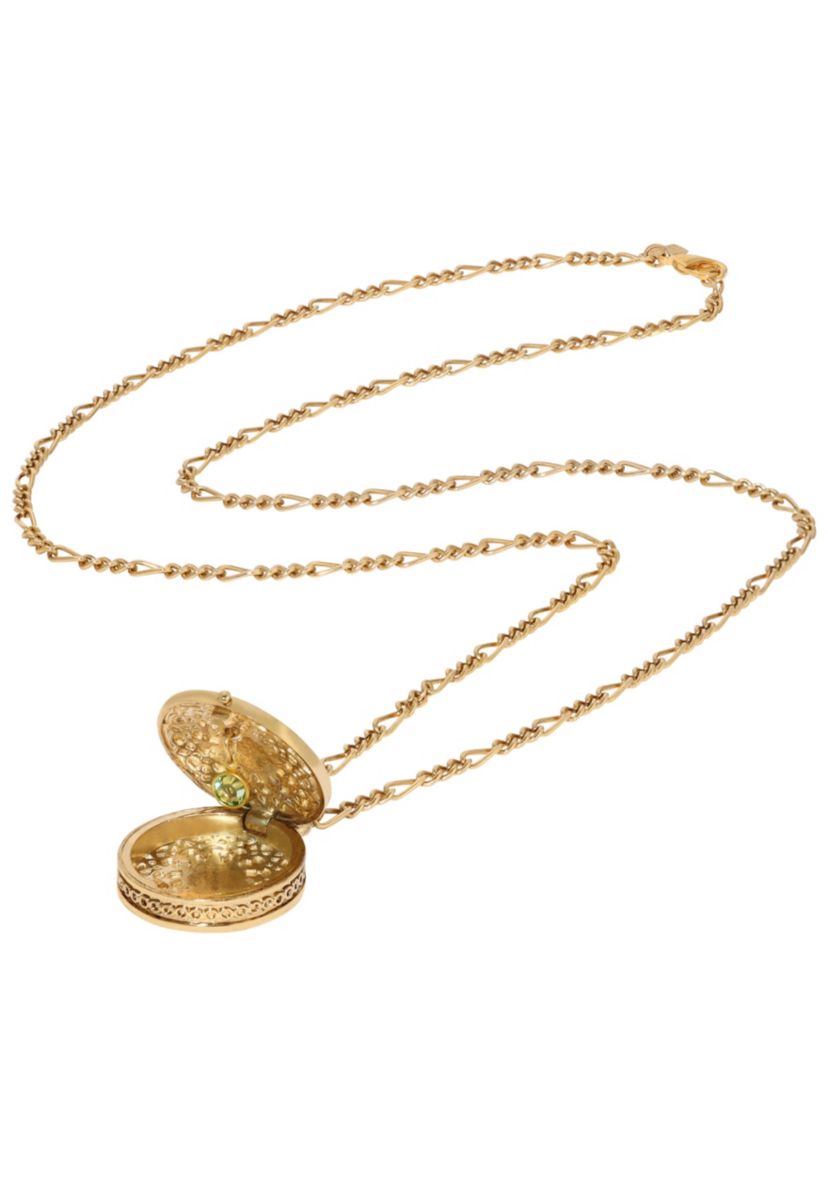 Gold Tone Round Locket Necklace 34"
