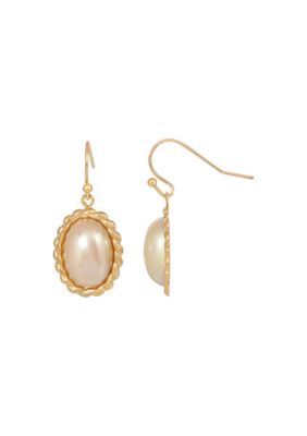 Faux Pearl Oval Drop Earrings