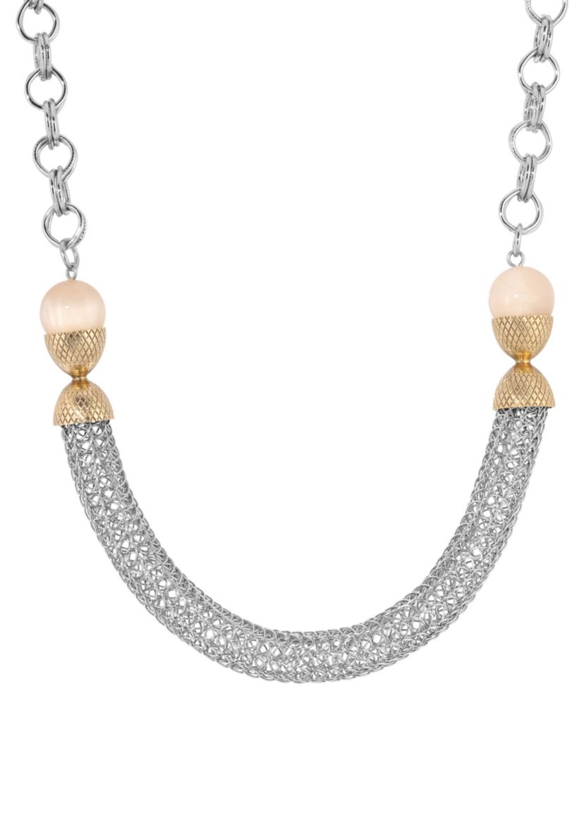 Two Tone Mesh Chain Necklace 17"