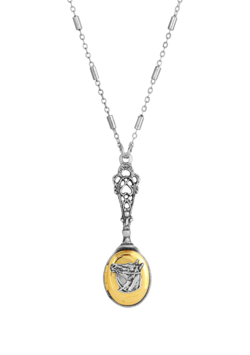 Two-tone Horse Head Locket Necklace 28"