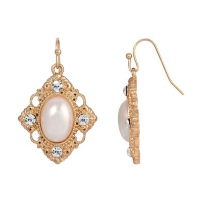 Gold-Tone Faux Pearl and Crystal Earrings