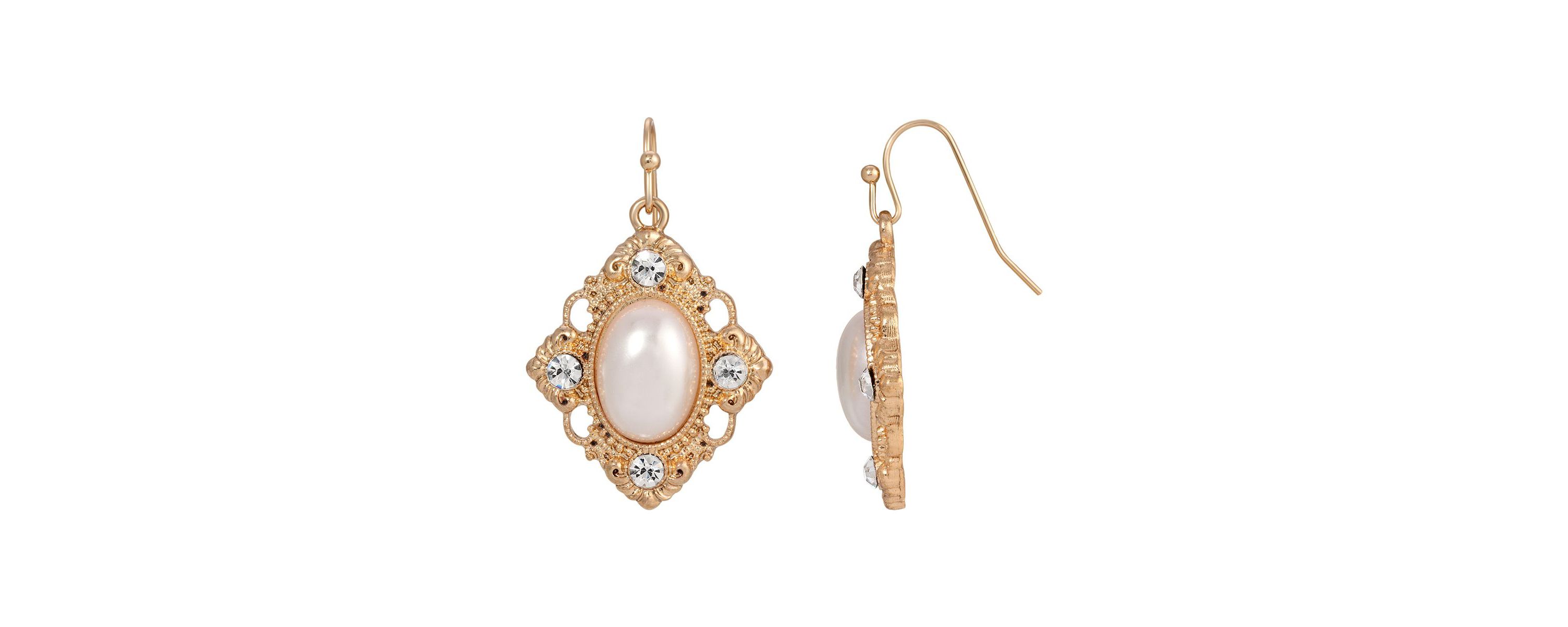 Gold-Tone Faux Pearl and Crystal Earrings