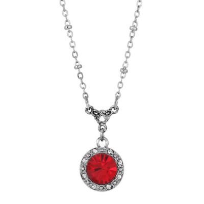 Silver Tone Round Red Crystal with Clear Crystal 16"+3" ADJ Necklace