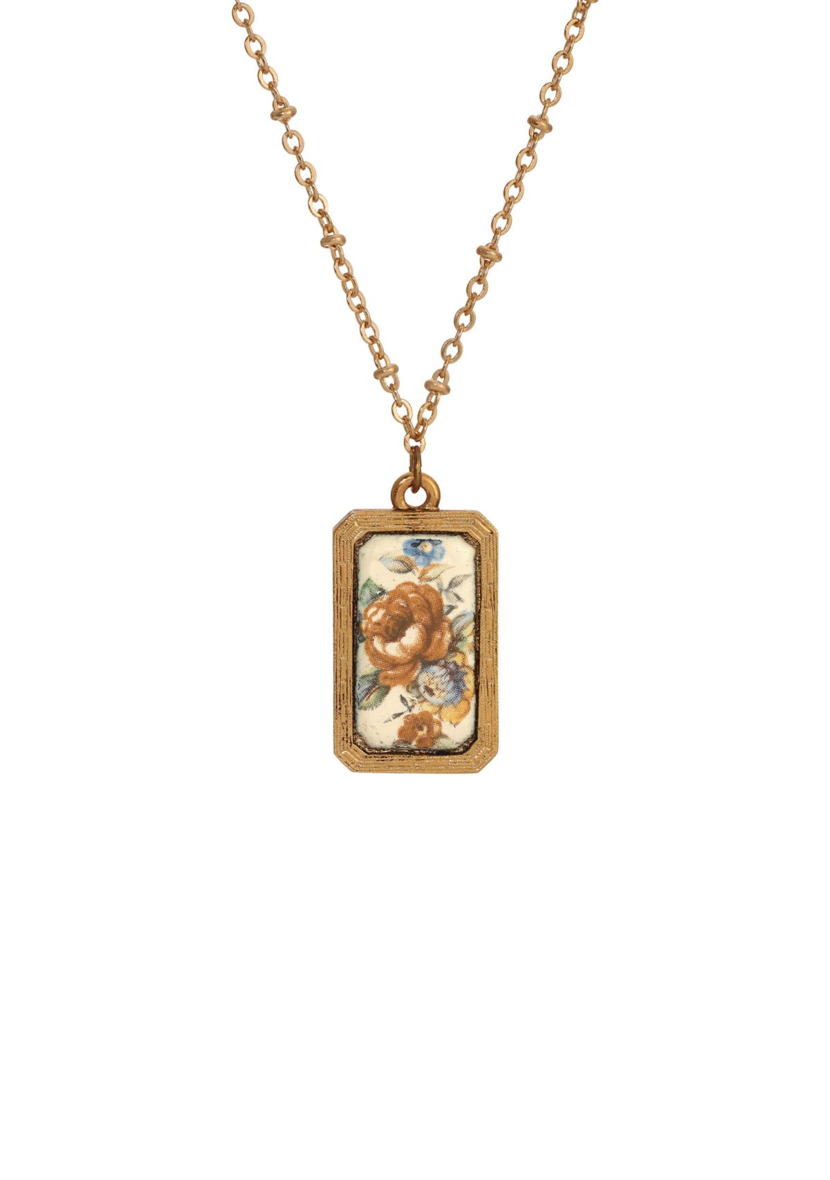 Flower Decal Enamel Stone Necklace 18"