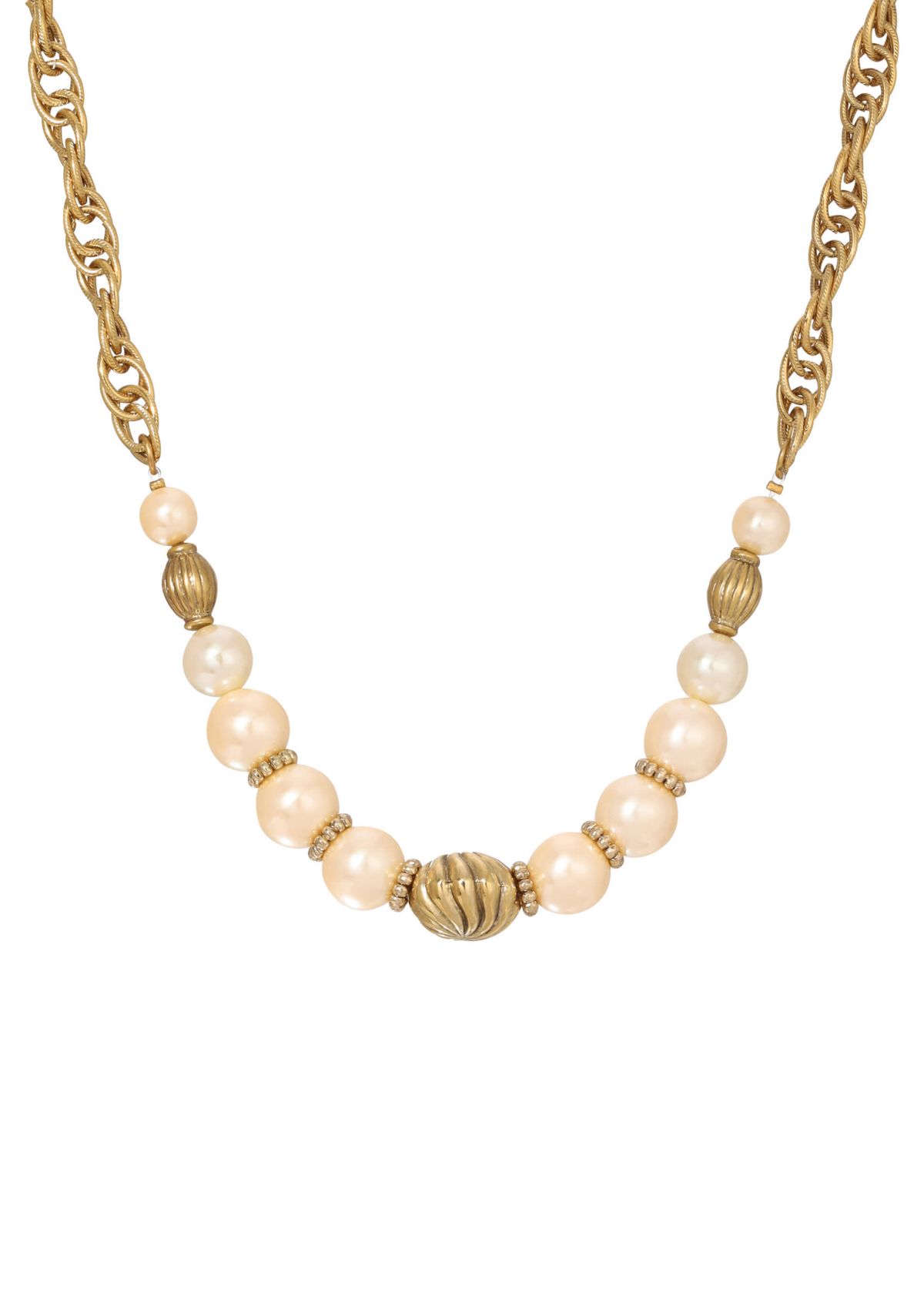 Gold Tone Faux Pearl Necklace 16" Adj.