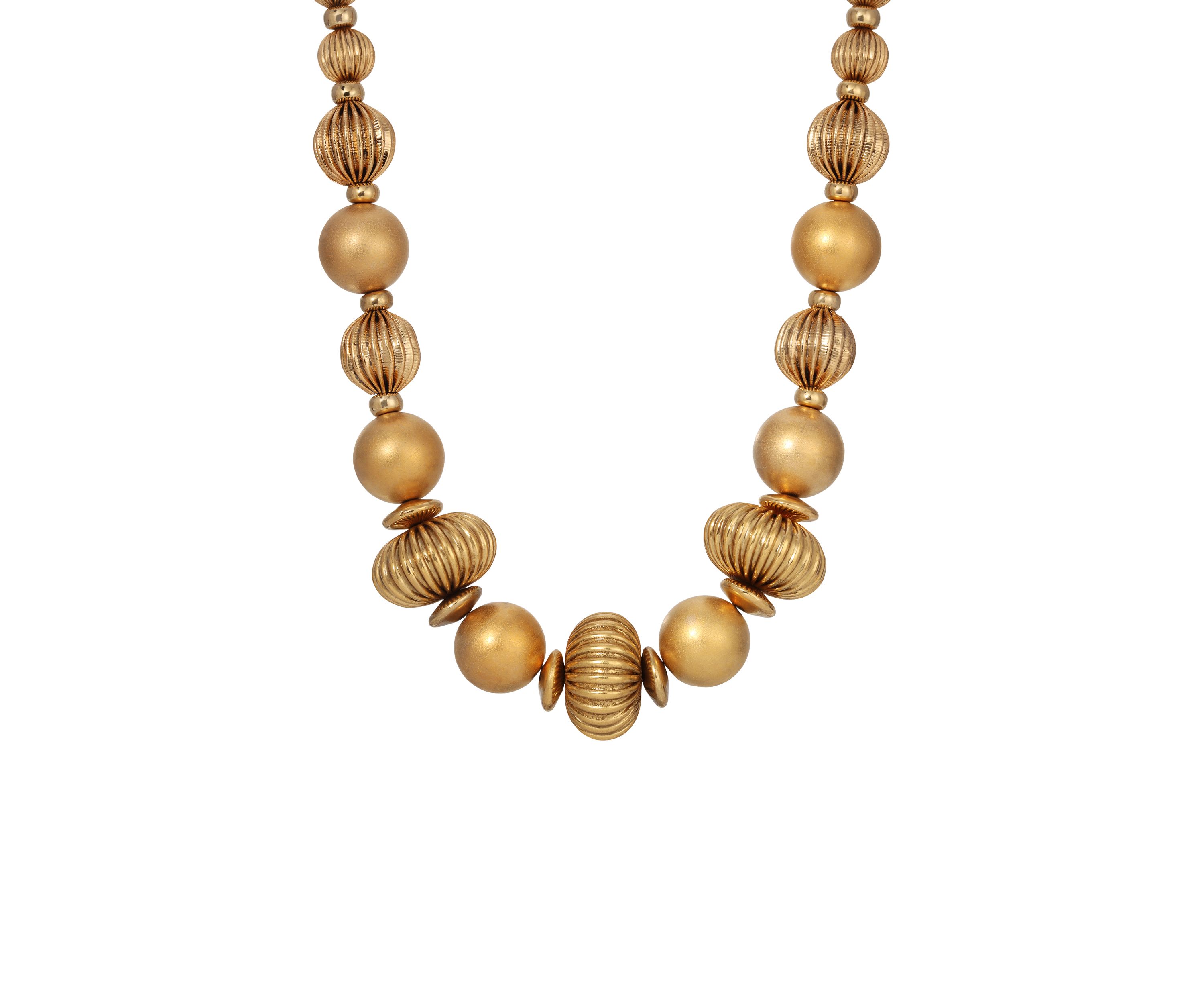 Gold Tone Round Corrugated Bead Necklace