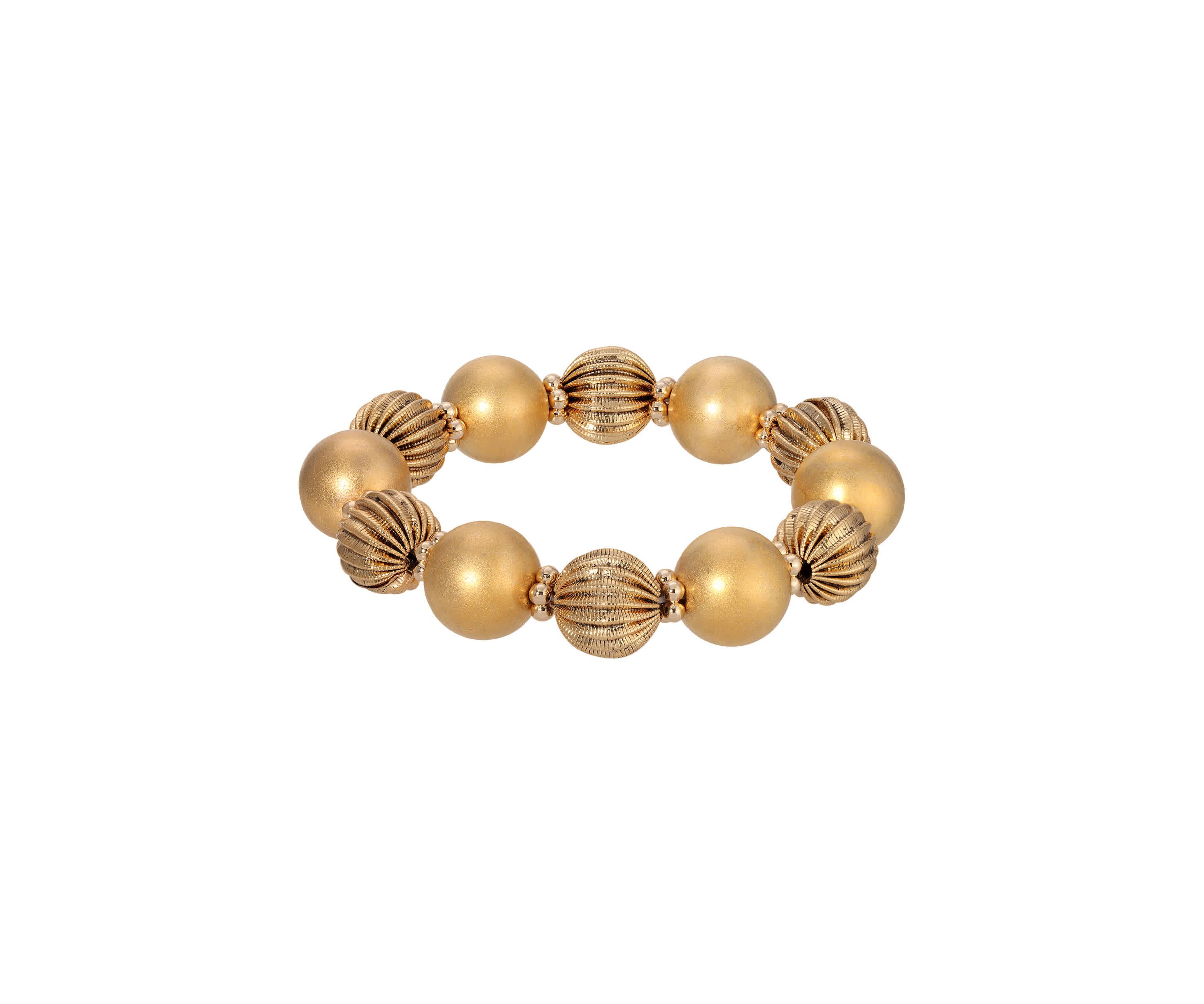 Gold Tone Round Corrugated Rondell Stretch Bracelet