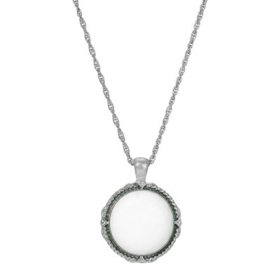 Silver Tone Round White Necklace 24" adj