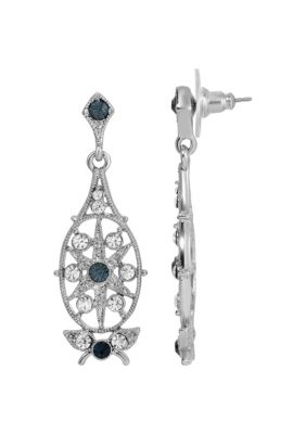 Silver-Tone Blue Crystal Fil Earrings