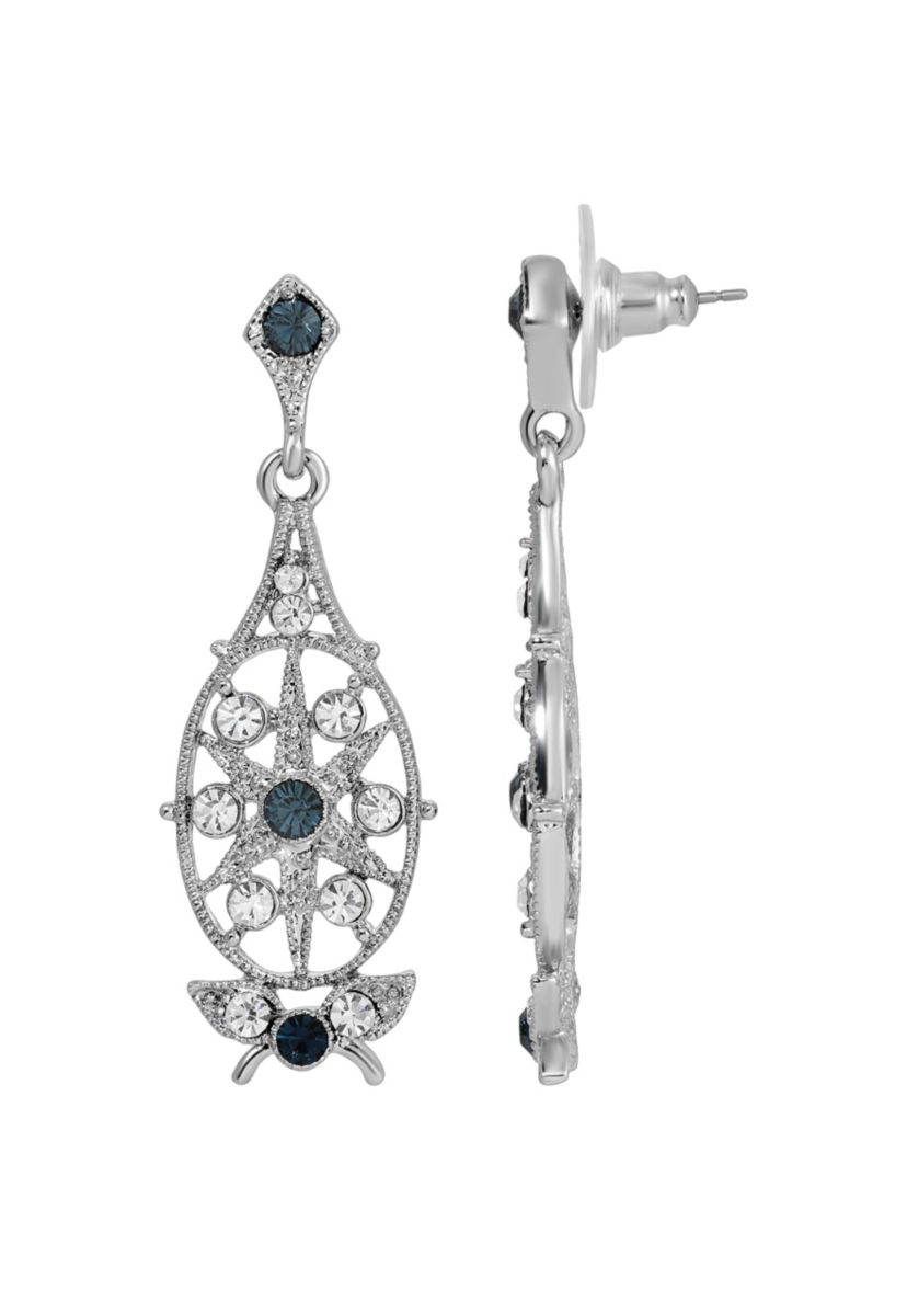Silver-Tone Blue Crystal Fil Earrings