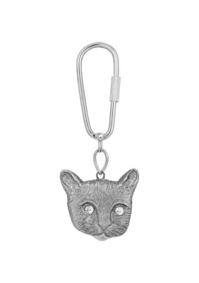 Pewter And Crystal Cat Key Fob