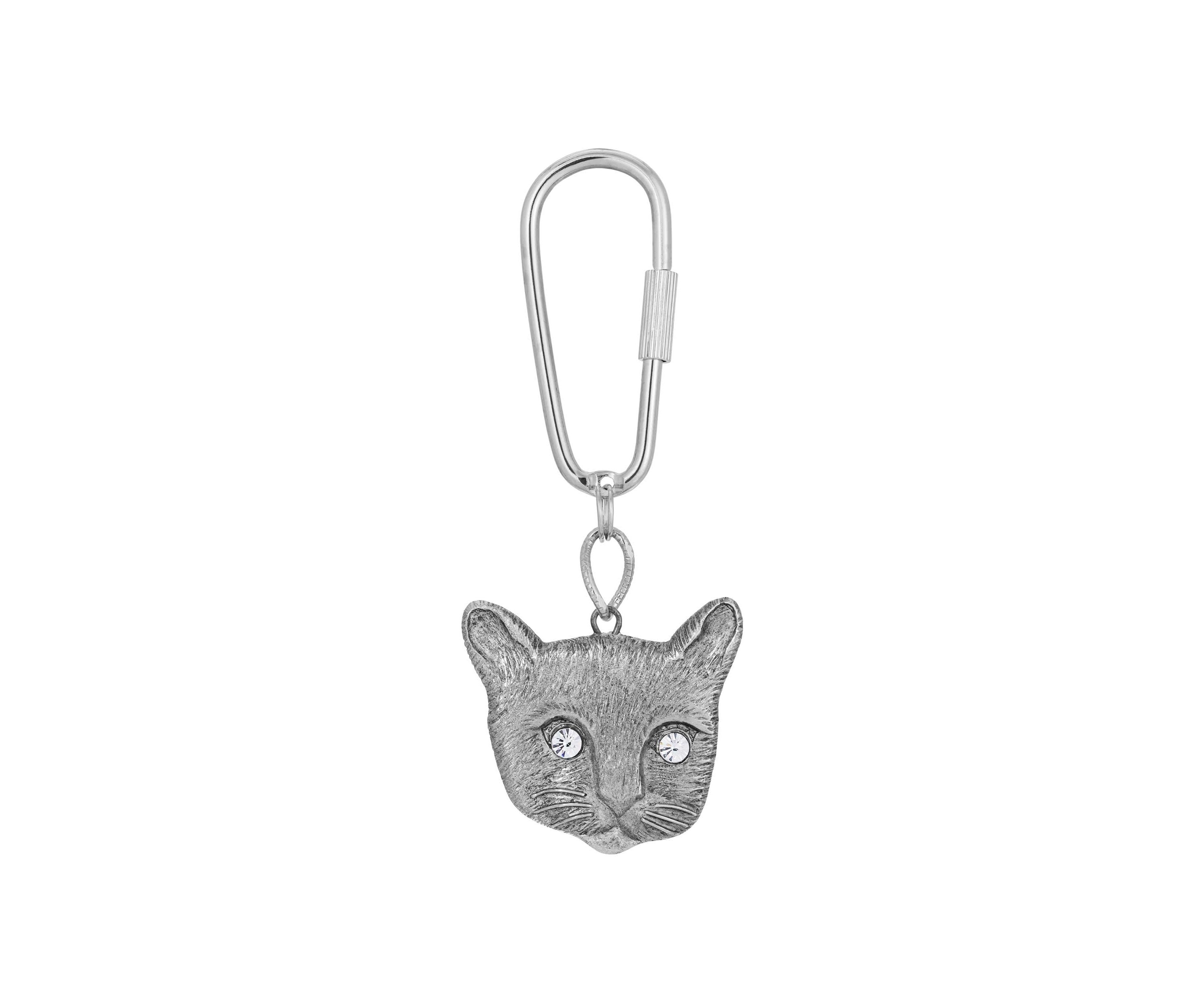 Pewter And Crystal Cat Key Fob