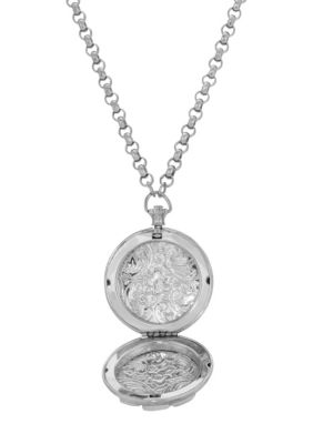 Silver Tone Blue Locket Necklace 28"