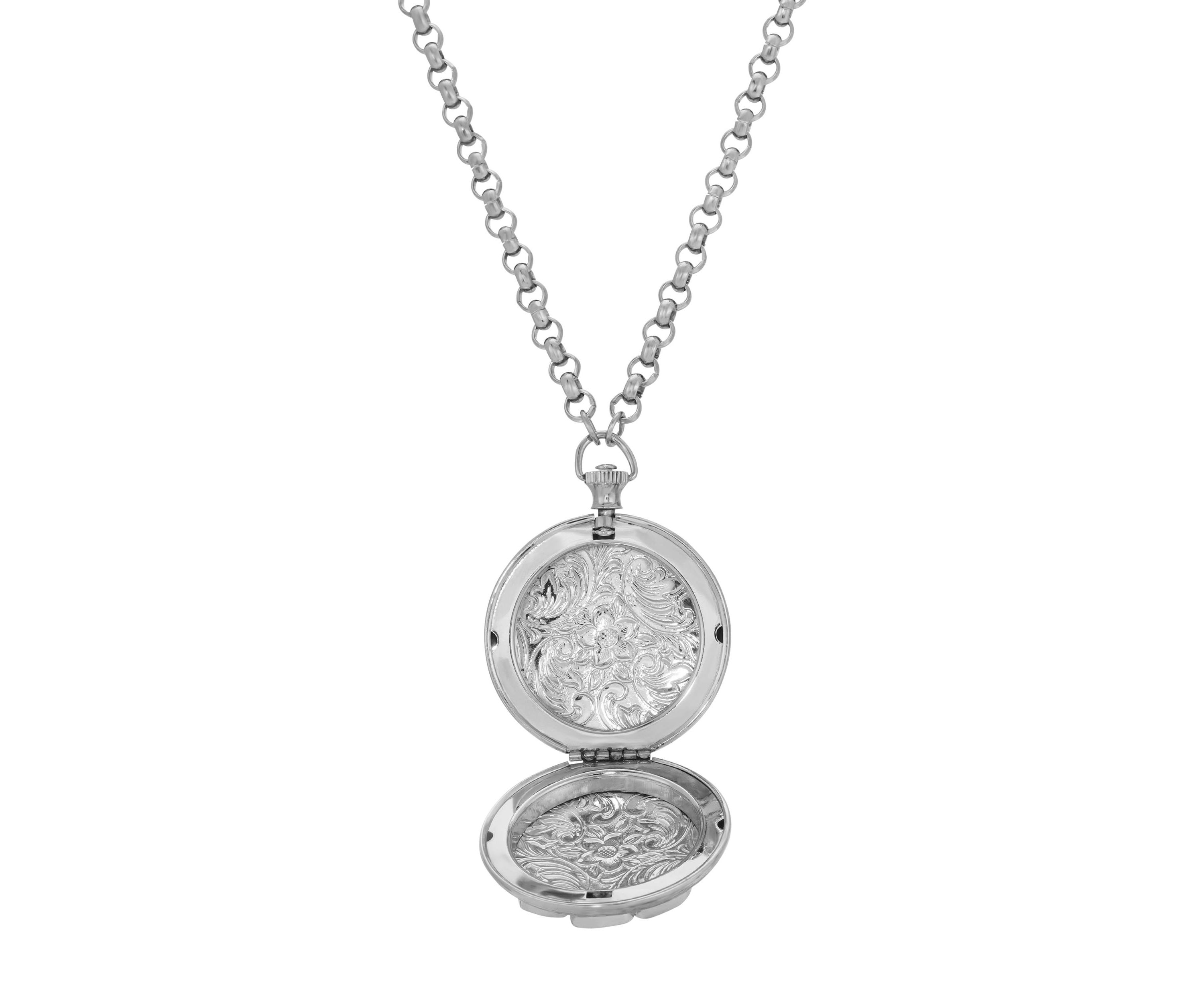 Silver Tone Blue Locket Necklace 28"