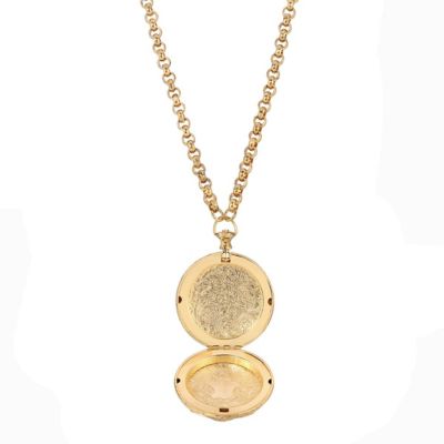 Gold Tone Crystal Locket Necklace 28"