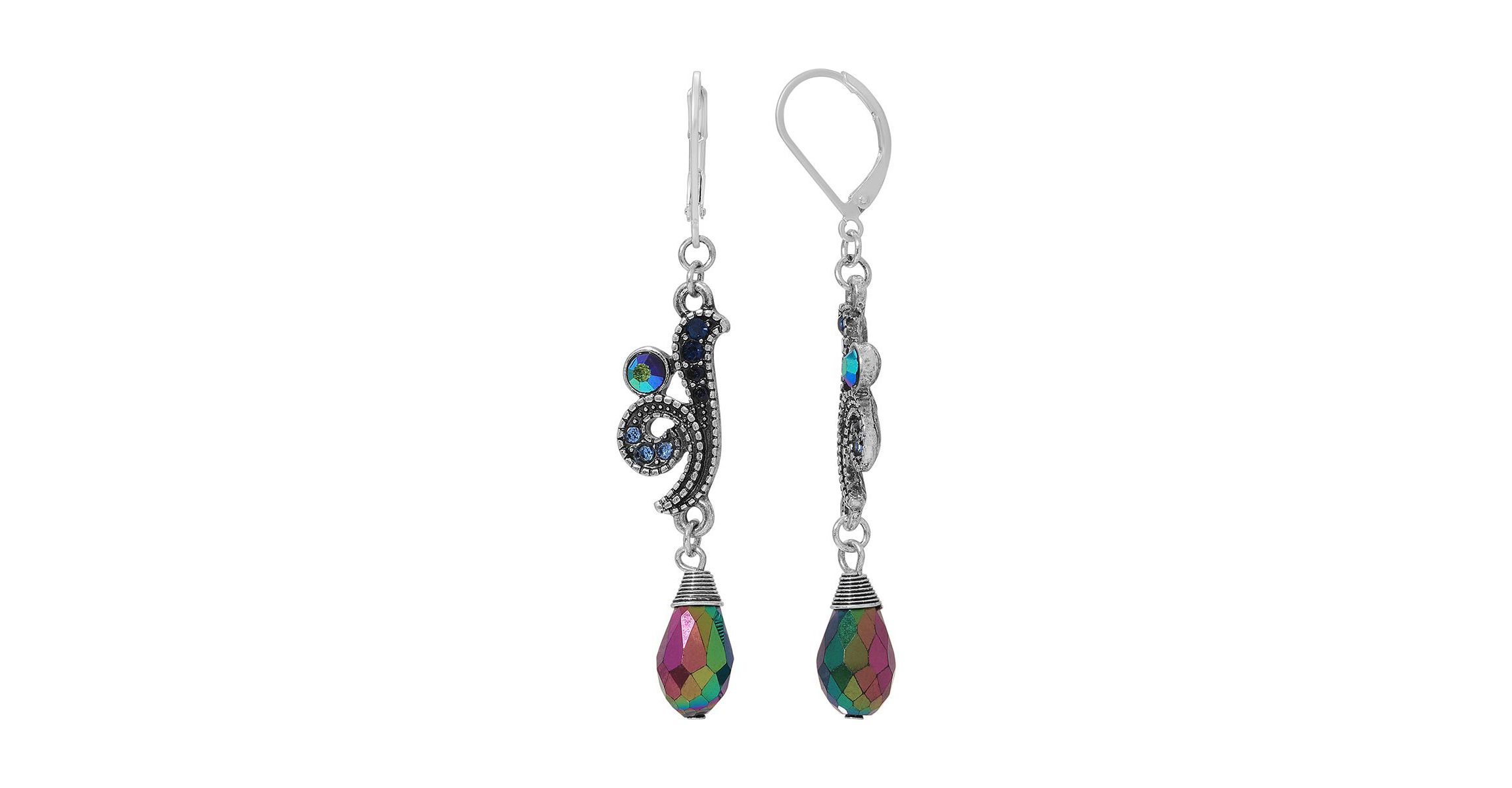 Silver-tone AB Glass Drop Bead Earrings