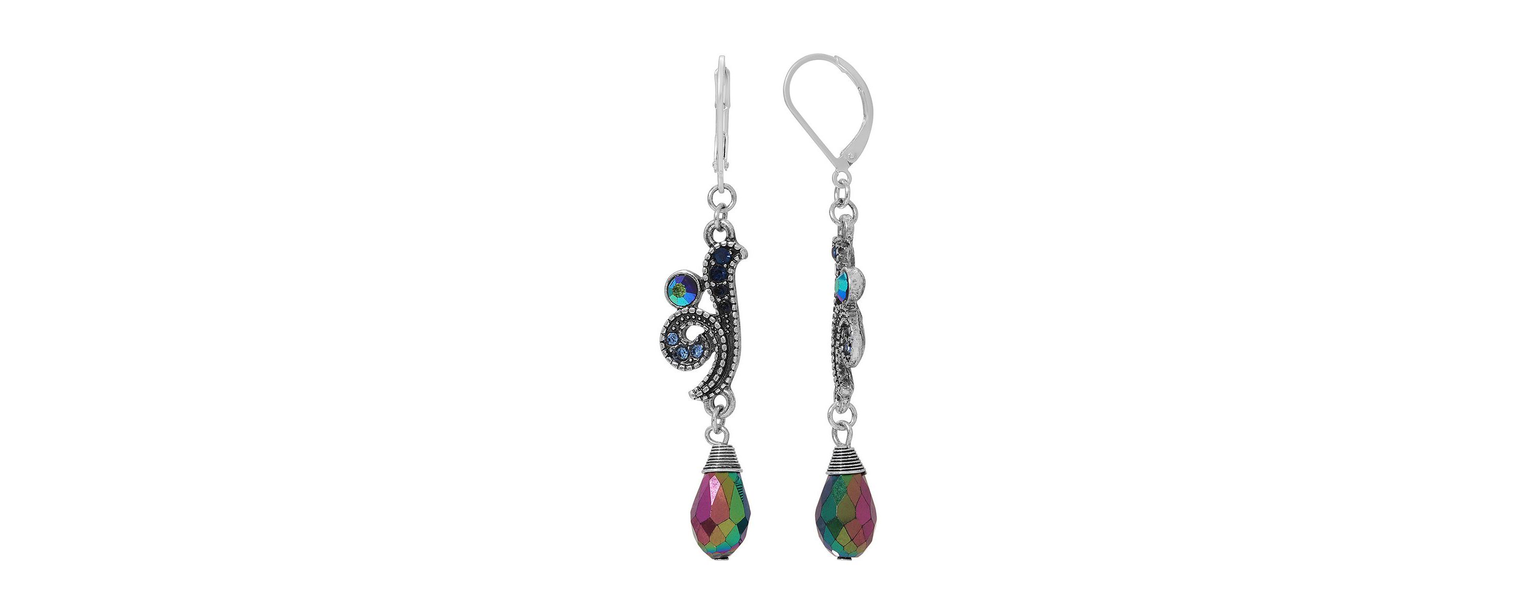 Silver-tone AB Glass Drop Bead Earrings