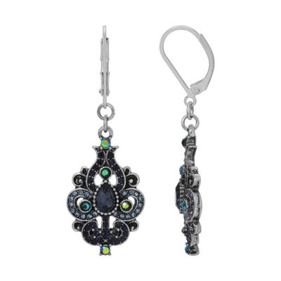 Silver-tone Blue AB Glass Drop Earrings