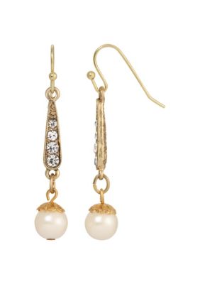 Gold Tone Crystal And Pearl Drop Earrings