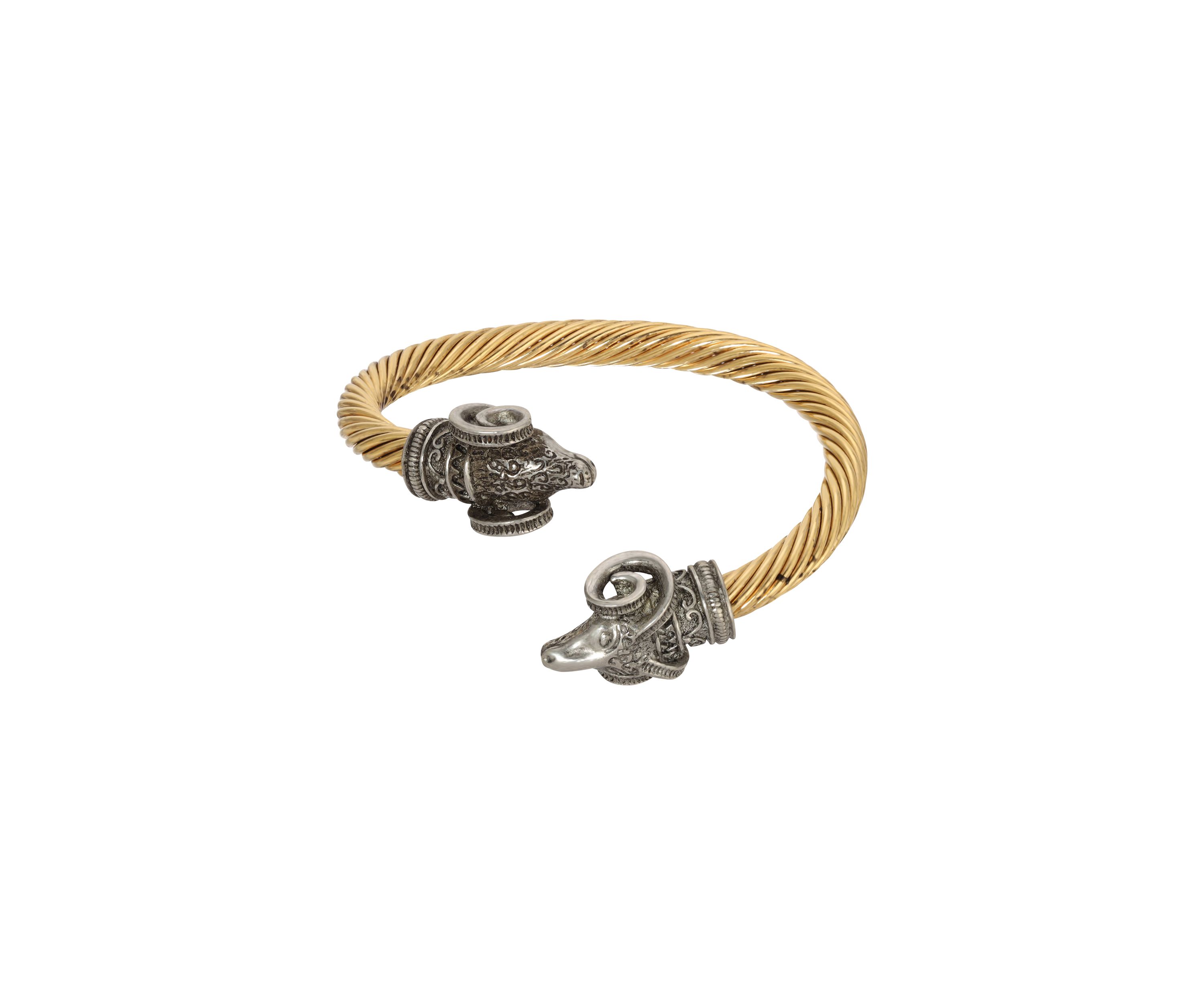 Gold Tone With Pewter Rams Head Bracelet