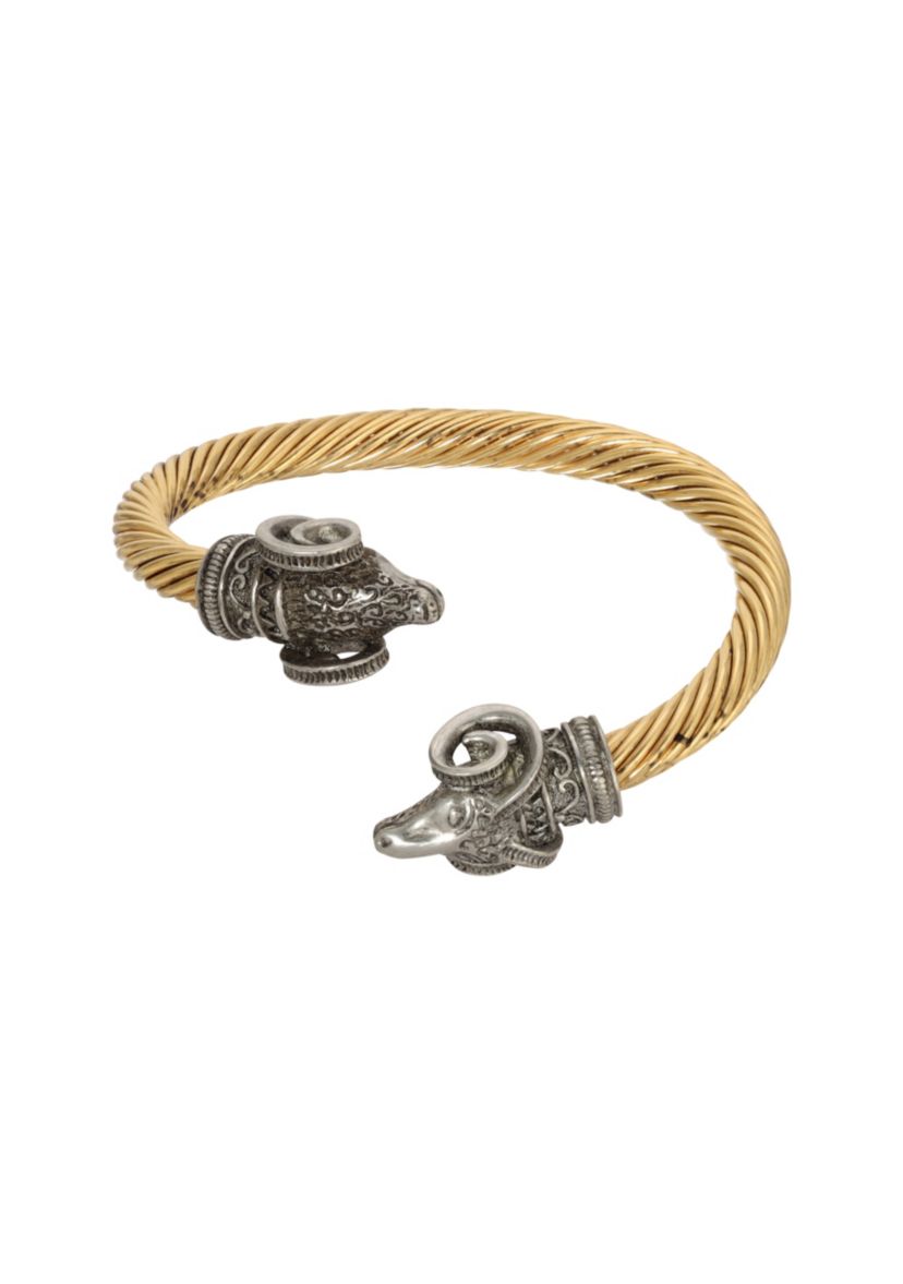 Gold Tone With Pewter Rams Head Bracelet