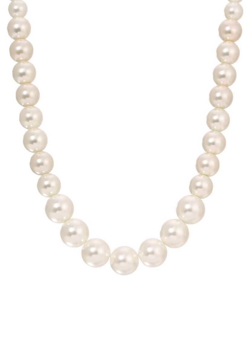 Silver Tone Glass Pearl Necklace 18"