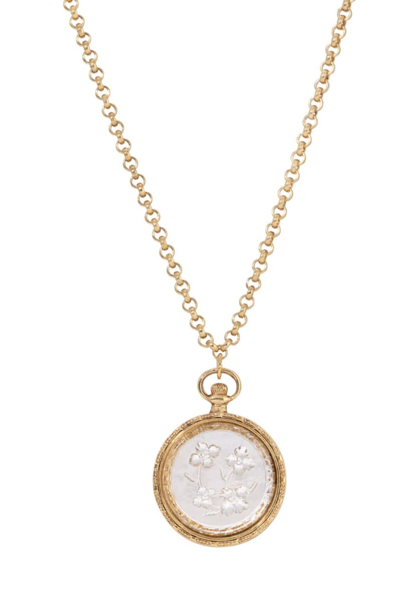 Gold Tone Flower German Glass Stone Necklace 24"