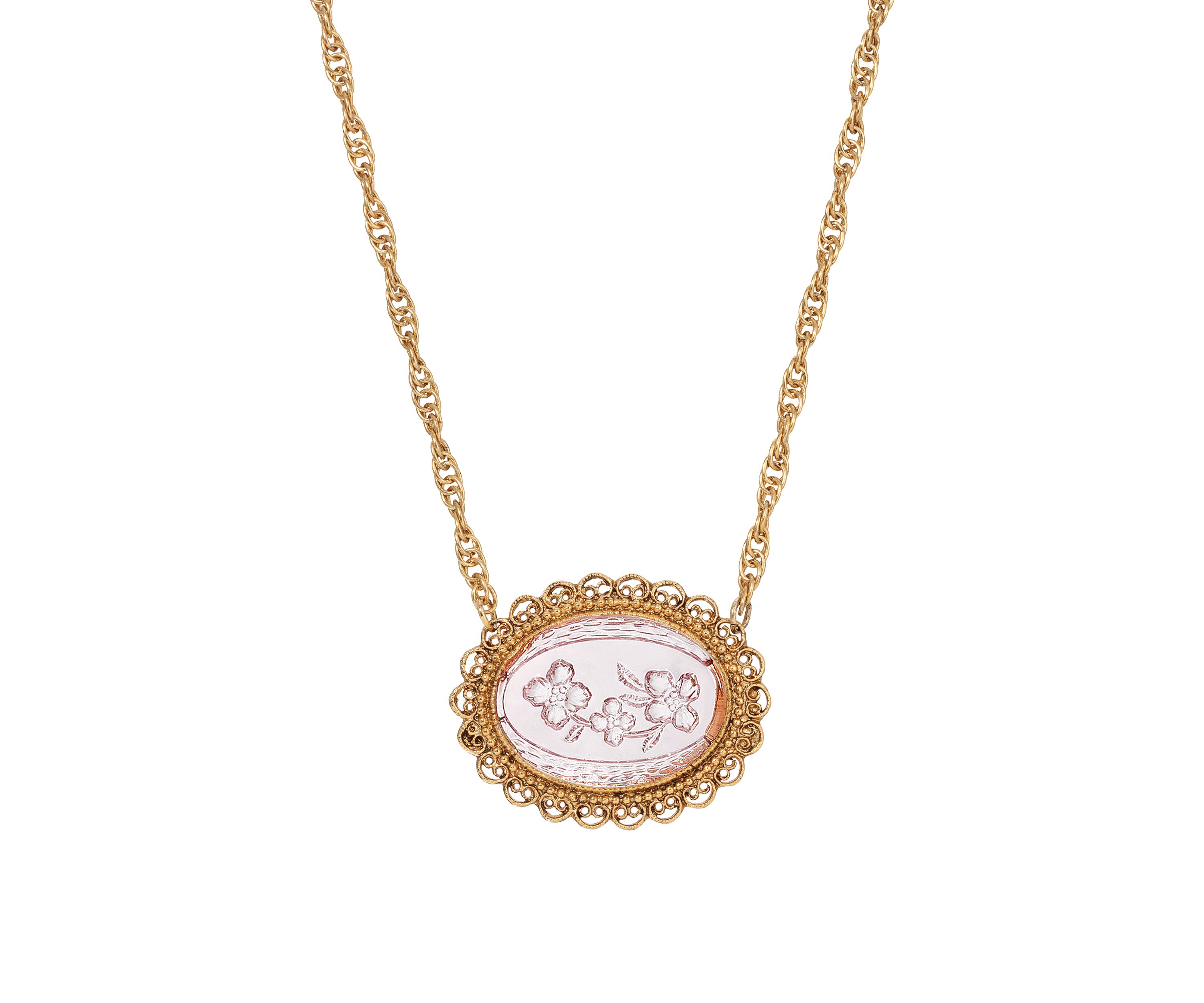 Gold Tone Purple Flower Stone Necklace