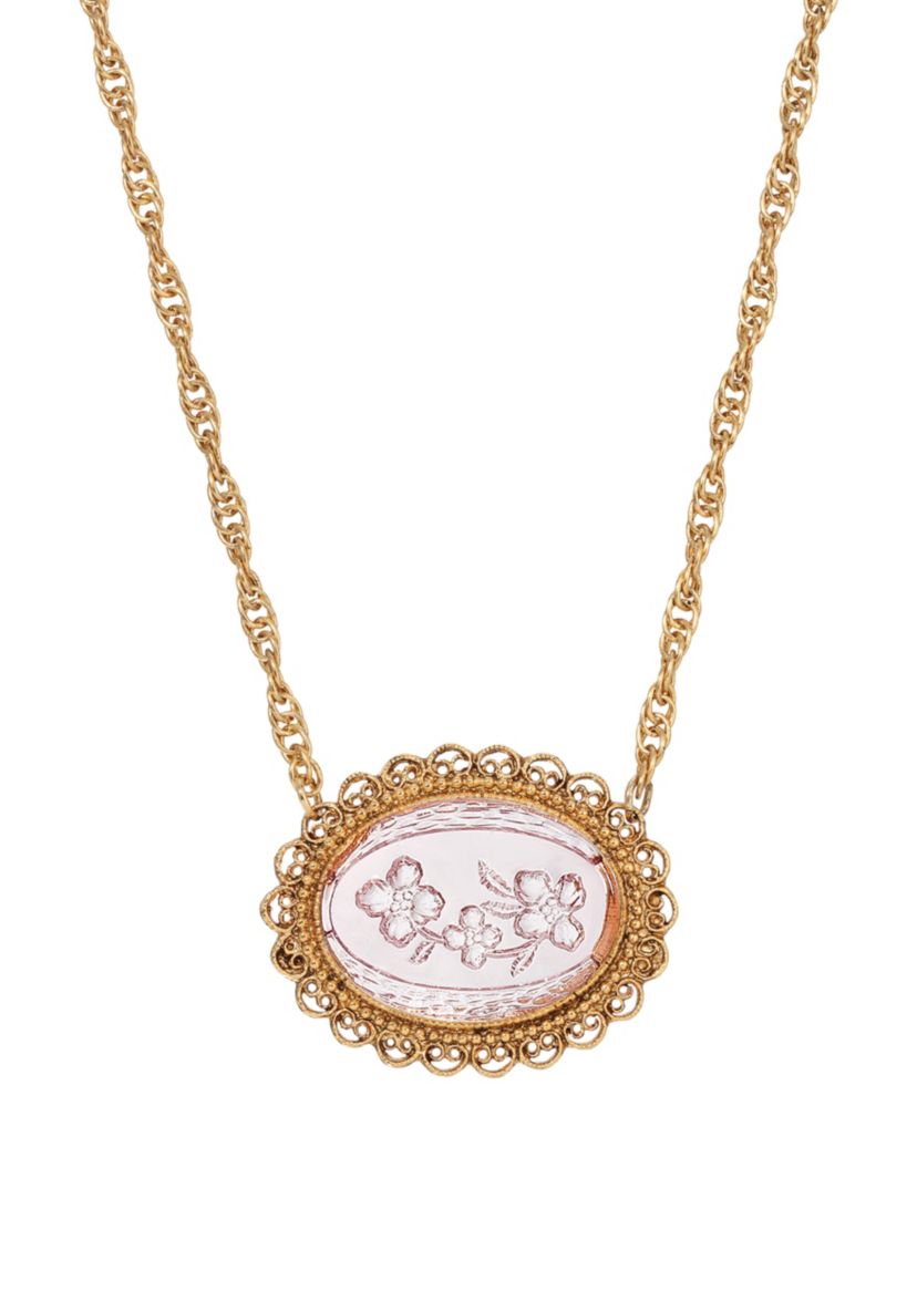 Gold Tone Purple Flower Stone Necklace