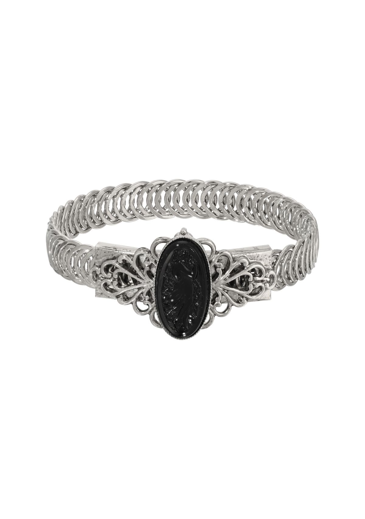 Silver Tone Jet Stone Wrap Bracelet