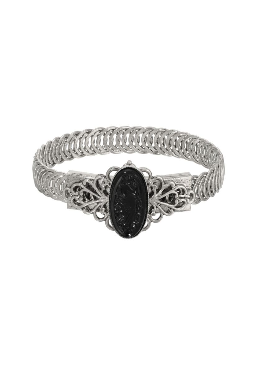 Silver Tone Jet Stone Wrap Bracelet