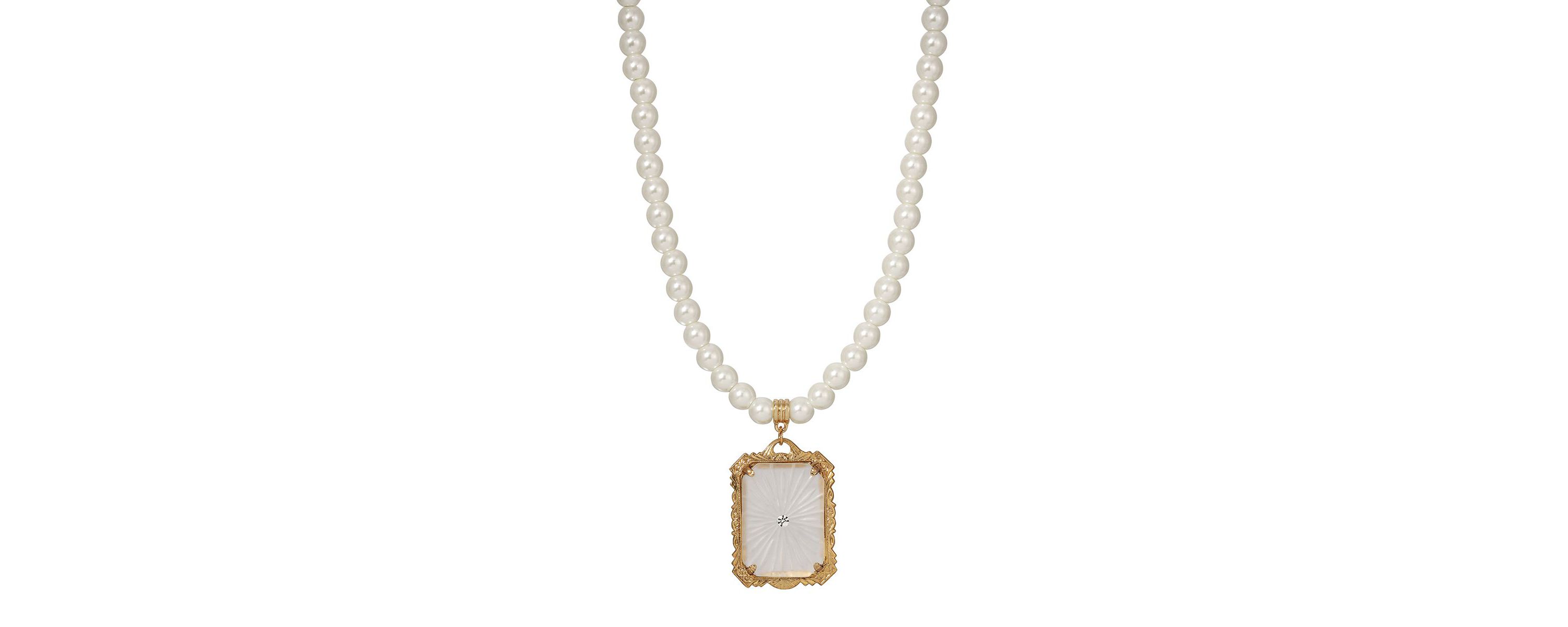 Gold Tone Frosted Lalique-Inspired Square Pendant 16"+3" ADJ Necklace