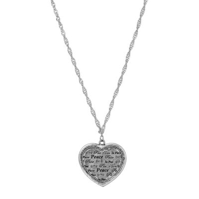 Pewter Multi Language Peace Heart Medallion 28" Necklace