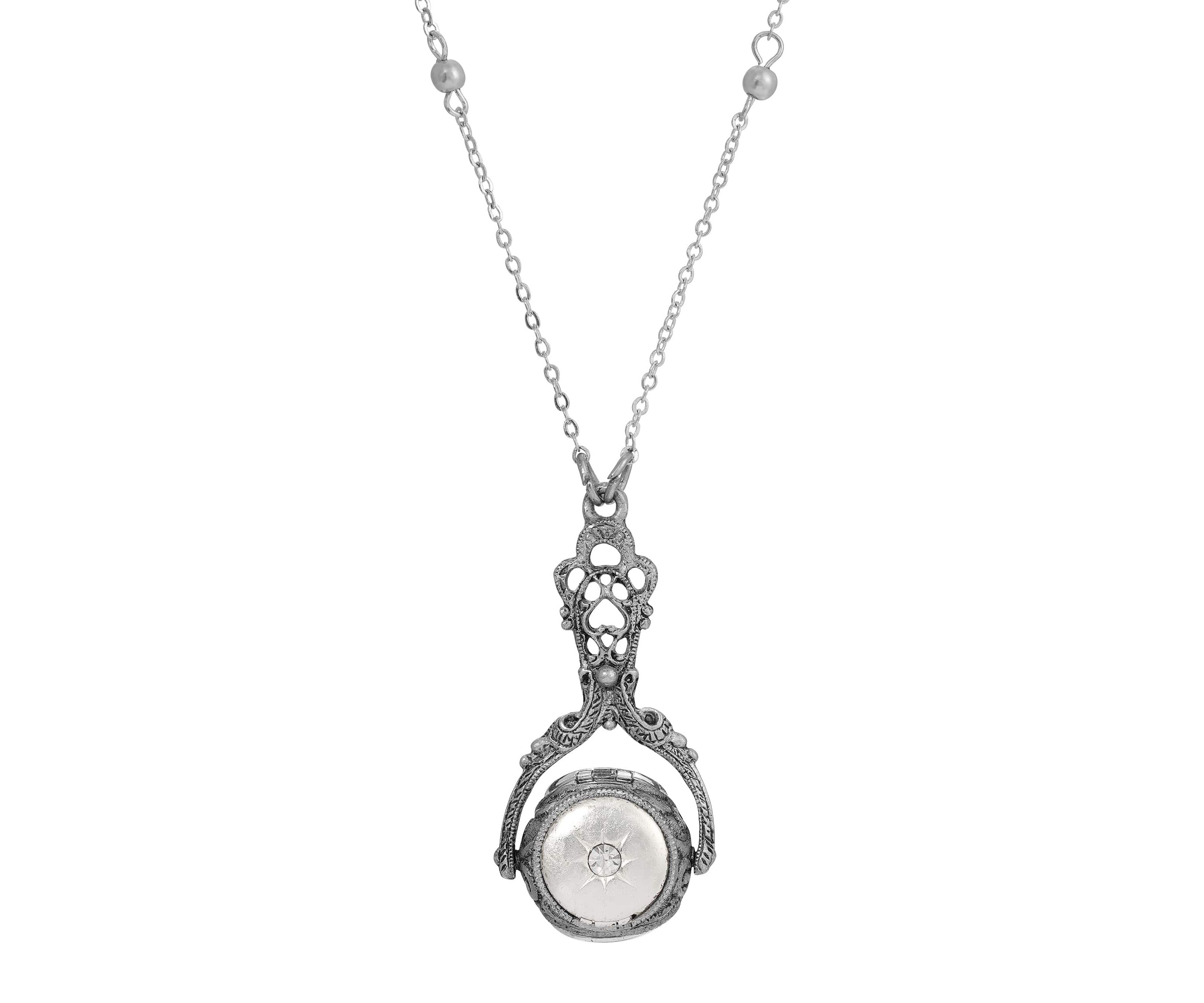 Silver-tone Spinner Locket Necklace 28"