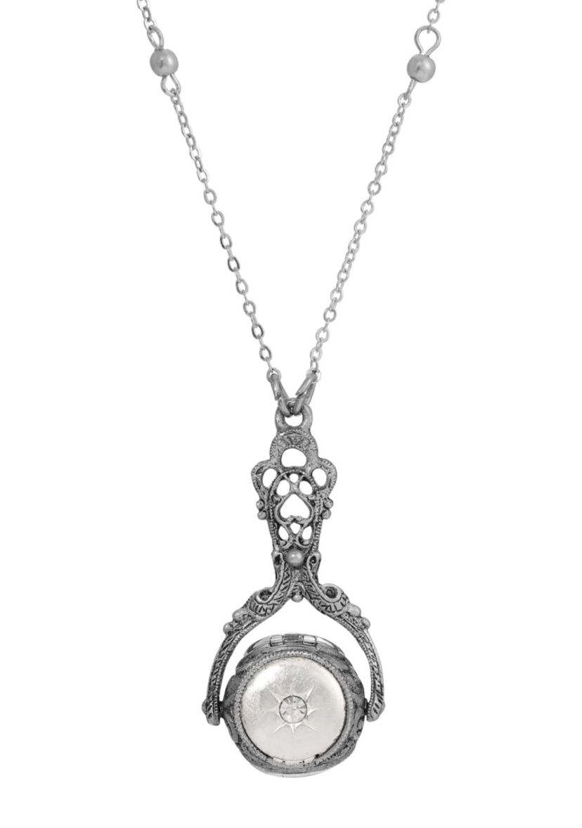 Silver-tone Spinner Locket Necklace 28"