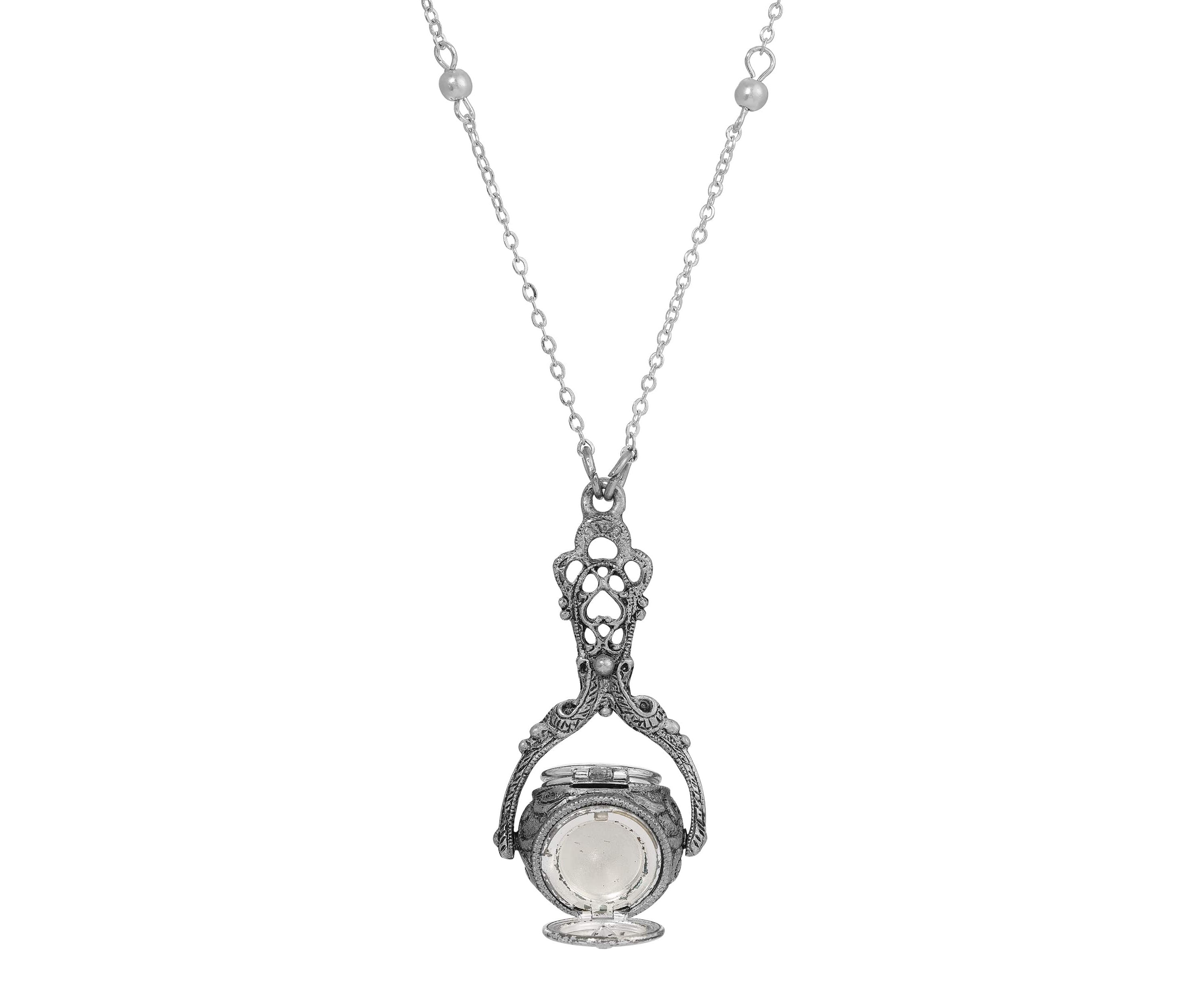 Silver-tone Spinner Locket Necklace 28"