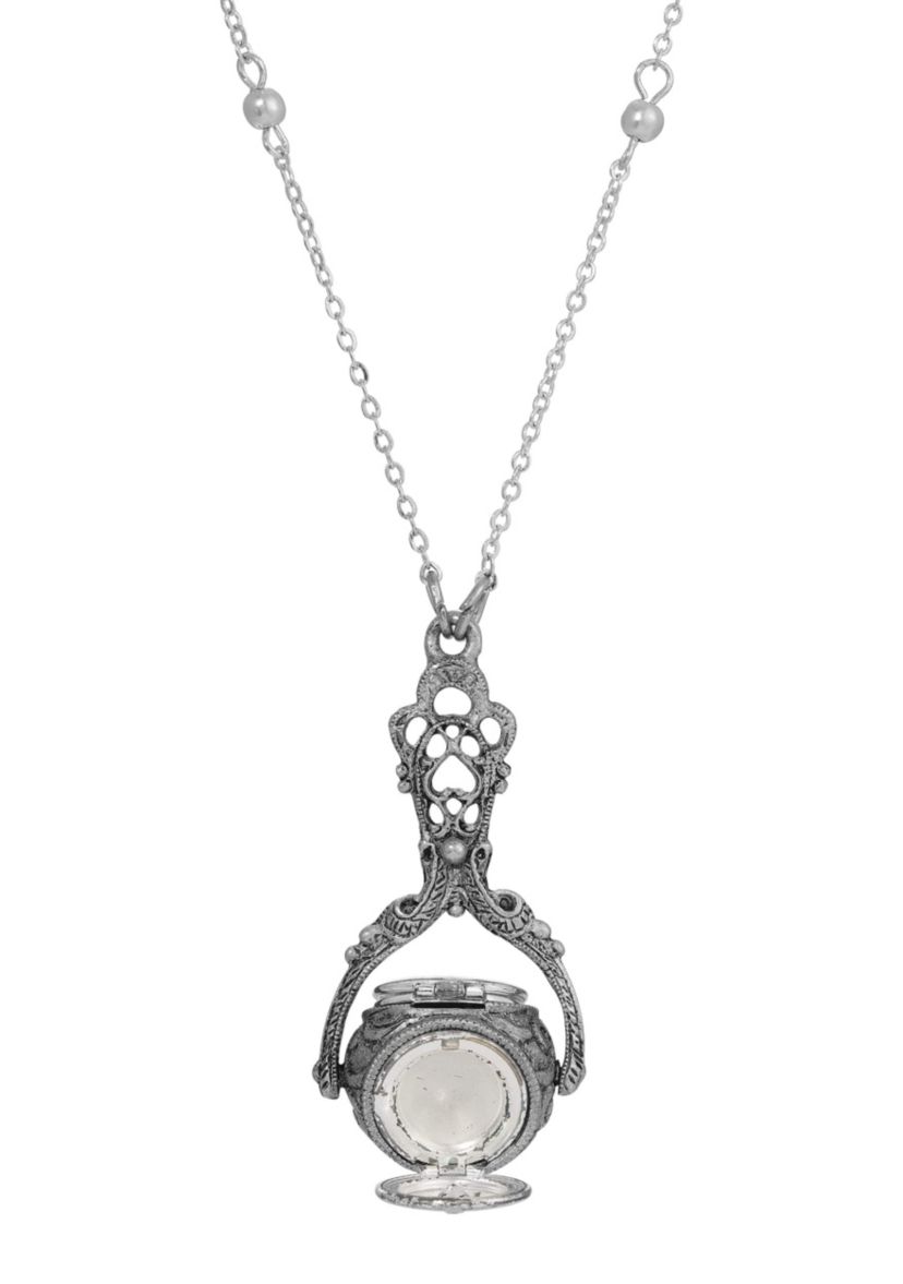 Silver-tone Spinner Locket Necklace 28"