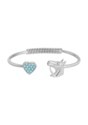 Silver-tone Turquoise Heart Horse Cuff Bracelet