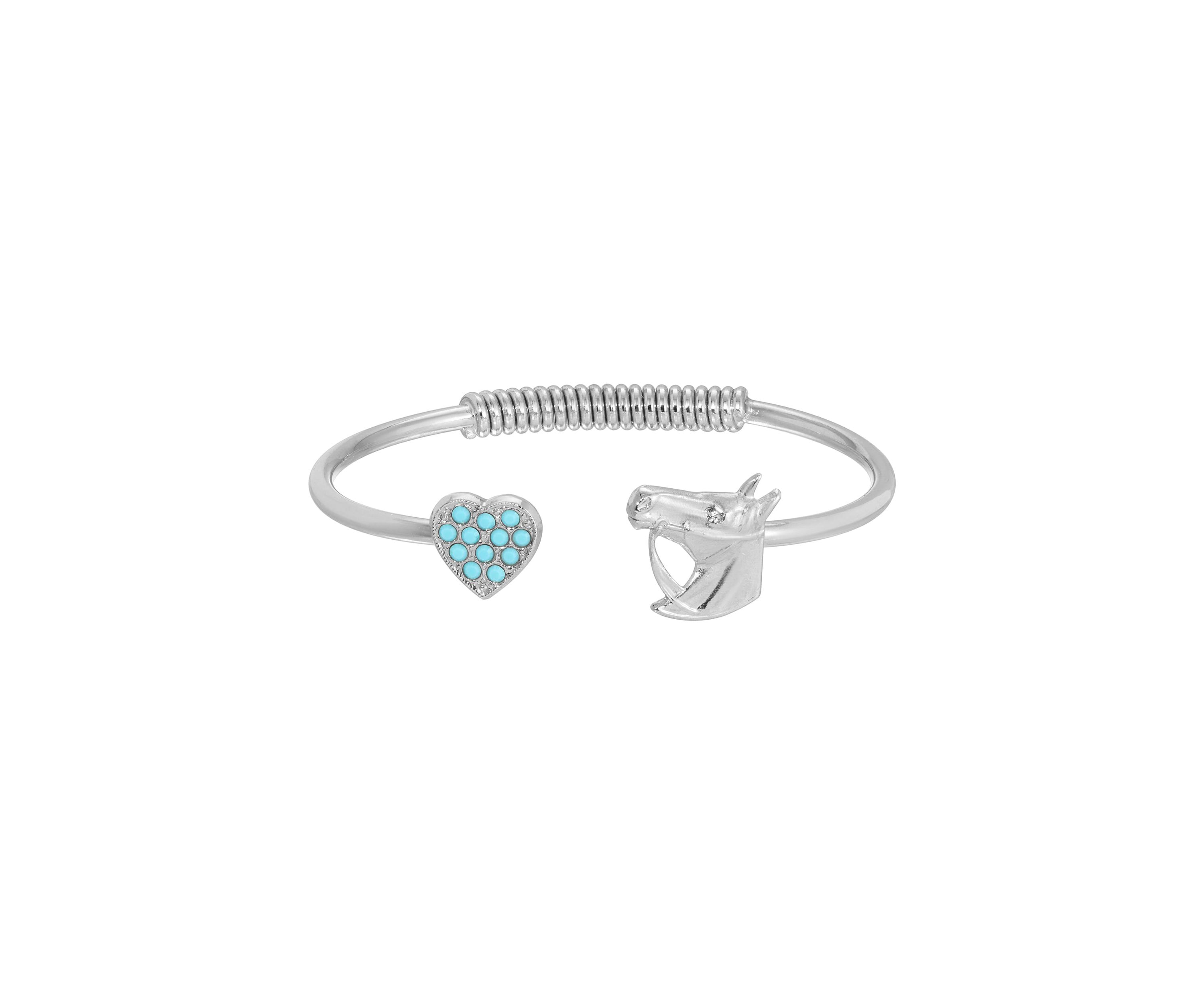 Silver-tone Turquoise Heart Horse Cuff Bracelet