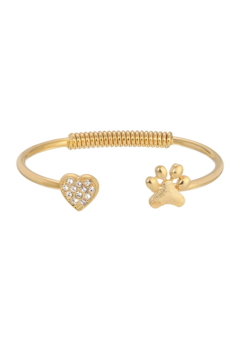 Gold-tone Crystal Heart Paw Cuff Bracelet