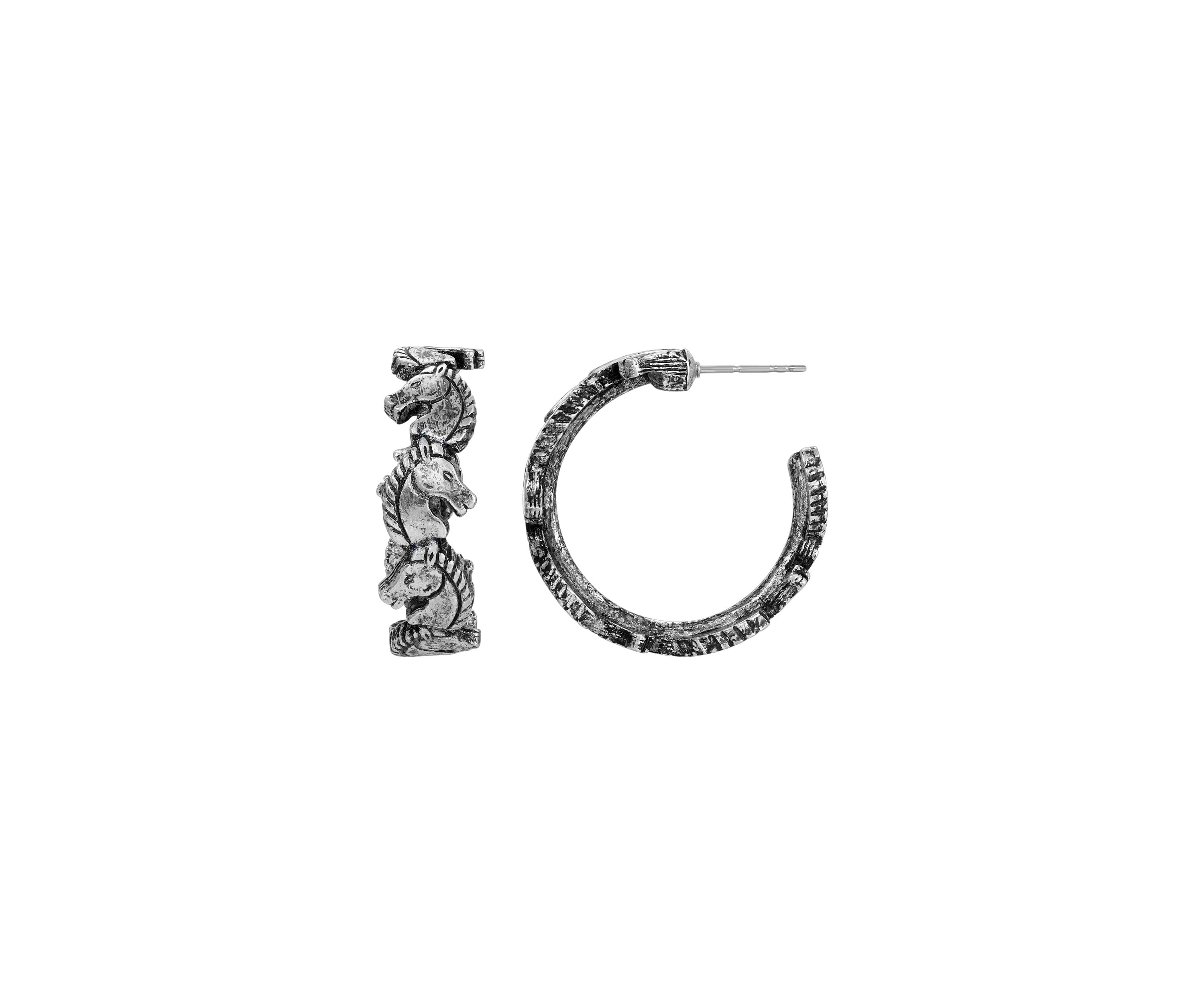 Silver-tone Horse Head Hoop Earrings