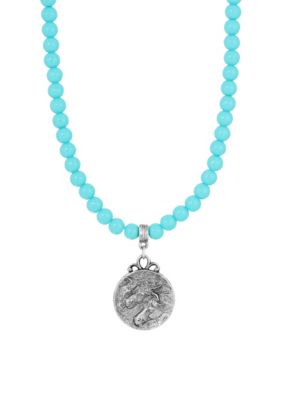 Silver Tone Turquoise Horse Head Necklace 15" Adj.