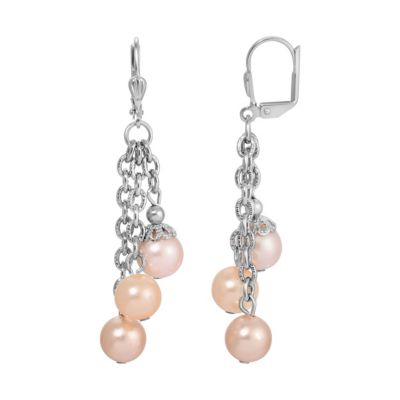 Silver Tone Multi Color Faux Pearl Leverback Earrings